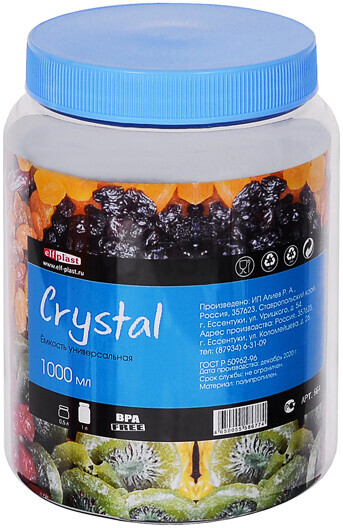 Емкость пластиковая для сыпучих продуктов ELFPLAST Crystal 1 л (564) - Фото 2
